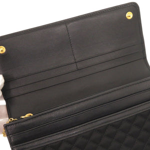 新品同様 プラダ キルティング ナイロン レザー ブラック 長財布 黒 1799【中古】PRADA