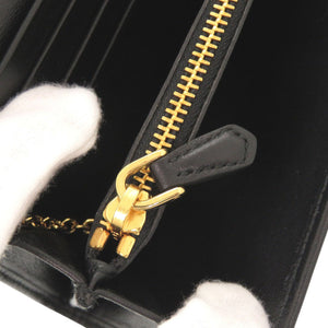 新品同様 プラダ キルティング ナイロン レザー ブラック 長財布 黒 1799【中古】PRADA
