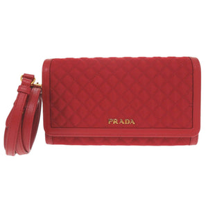 新品同様 プラダ 1M1437 ナイロン レザー レッド ショルダーウォレット 長財布 赤 1800【中古】PRADA