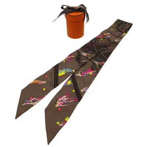 新品同様 エルメス ツイリー エクスリブリス パリジェンヌ スカーフ シルク マロン 茶 1805【中古】HERMES