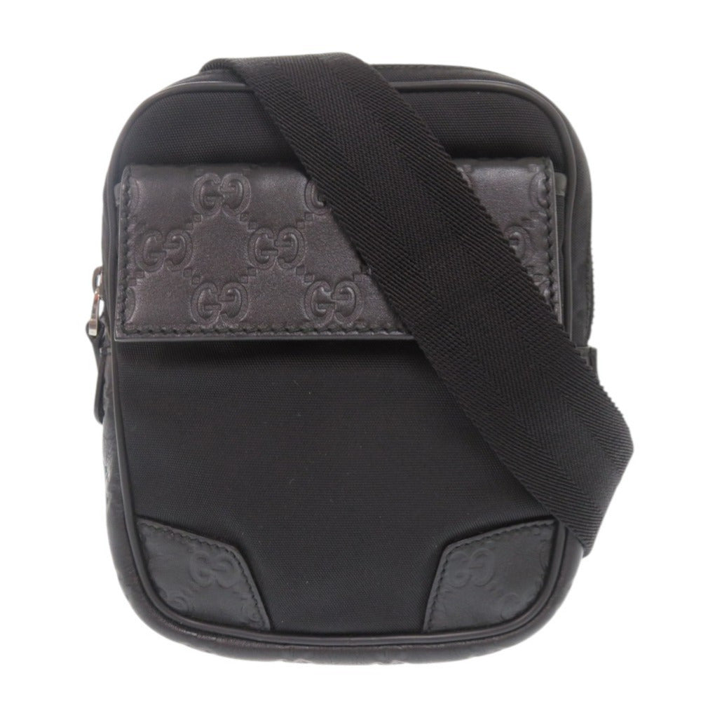 美品 グッチ グッチシマ ナイロン レザー 161823 ブラック ウエストバッグ ショルダーバッグ 黒 1852【中古】GUCCI