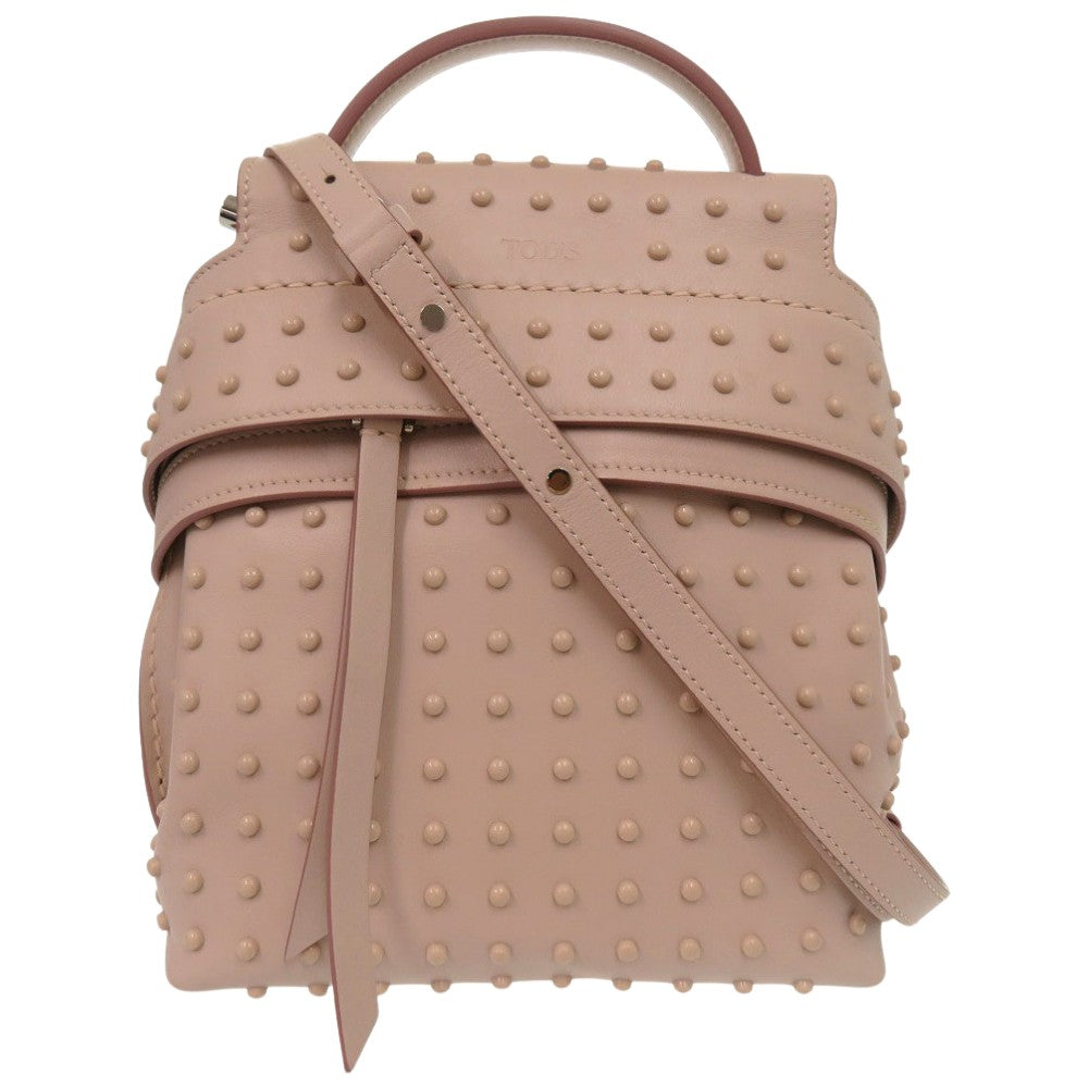 美品 トッズ ウェーブライン 3WAY ショルダーバッグ バックパック レザー ピンク 1853【中古】TOD’S