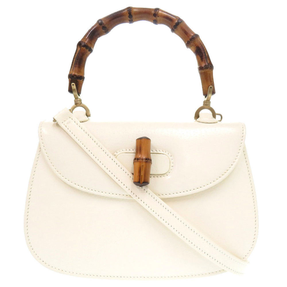 グッチ バンブー レザー ホワイト ゴールド金具 000 0188 2WAYハンドバッグ 白 1854 【中古】 GUCCI