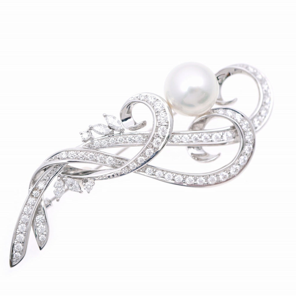新品同様 ミキモト パール12.5mm ダイヤモンド2.21ct K18WG ブローチ ホワイトゴールド 真珠 ダイヤ ジュエリー1902【中古】MIKIMOTO アクセサリー