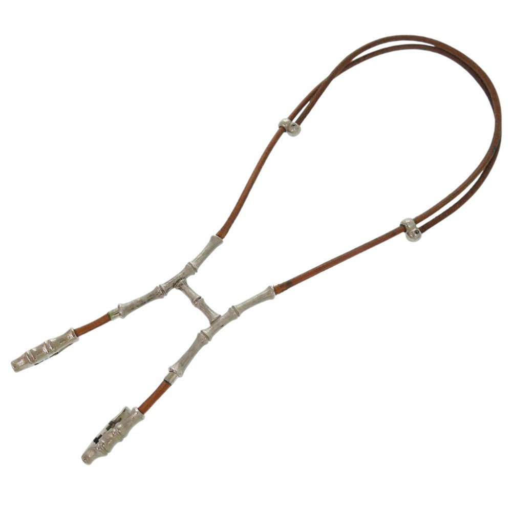 エルメス バンブー ホルター ネックレス チョーカー ヴィンテージ レザー ブラウン 2020【中古】HERMES