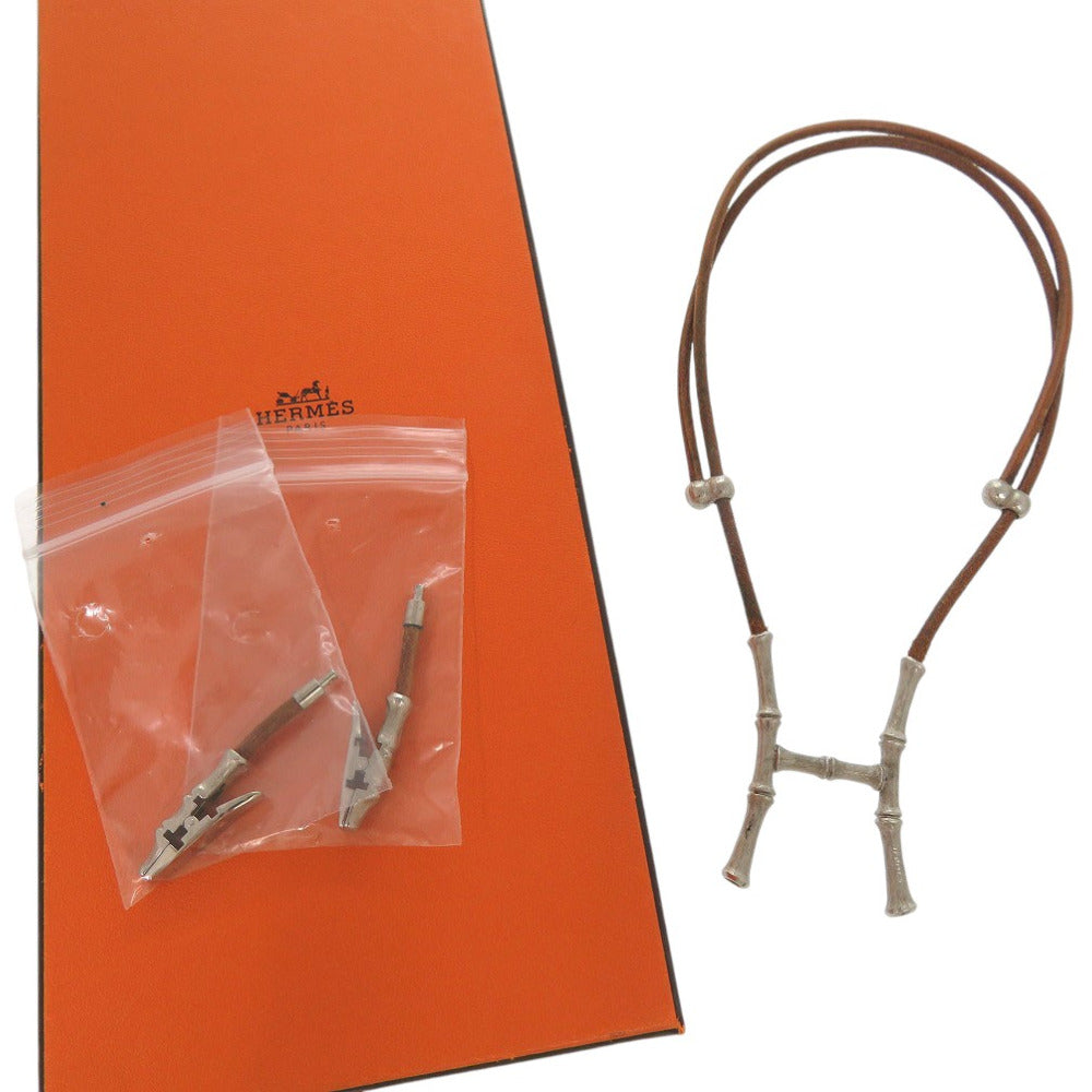エルメス バンブー ホルター ネックレス チョーカー ヴィンテージ レザー ブラウン 2020【中古】HERMES