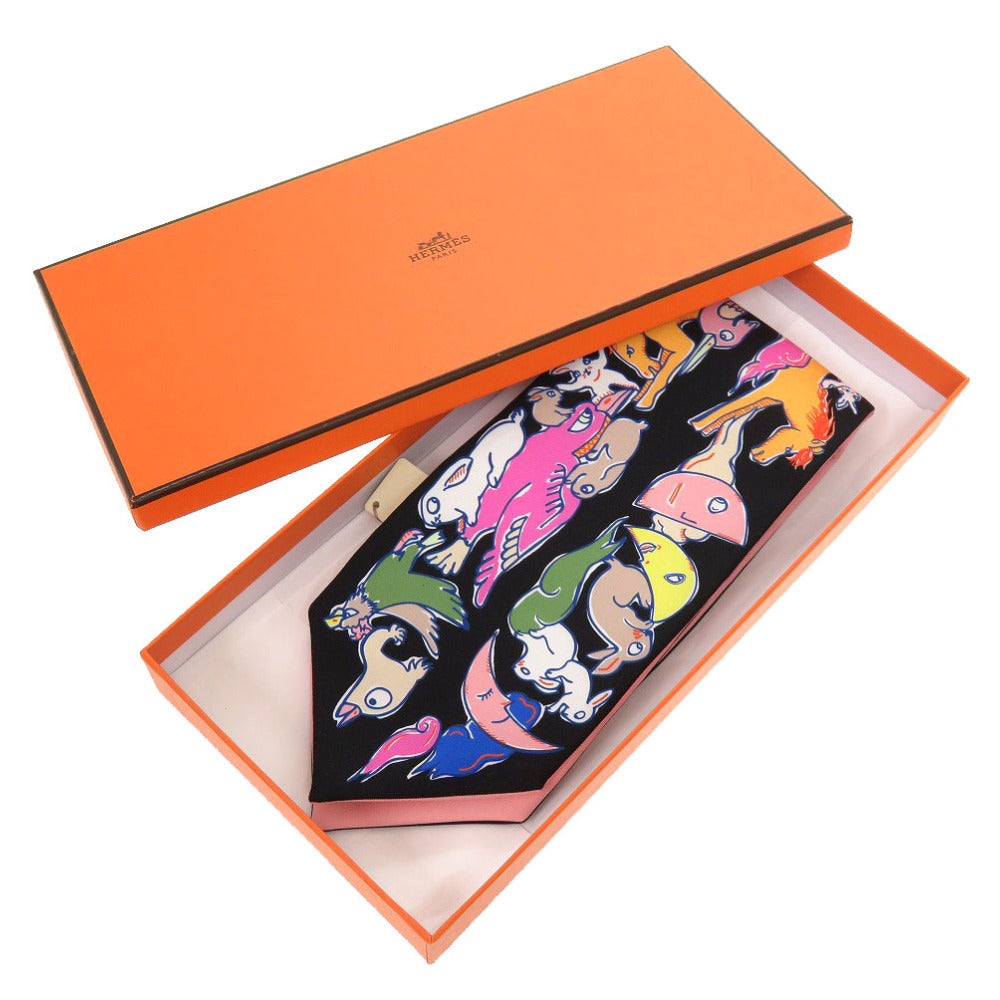未使用 エルメス ツイリー ツイルアップ MILLE ET UN LAPINS スカーフ シルク ブラック 2027【中古】HERMES