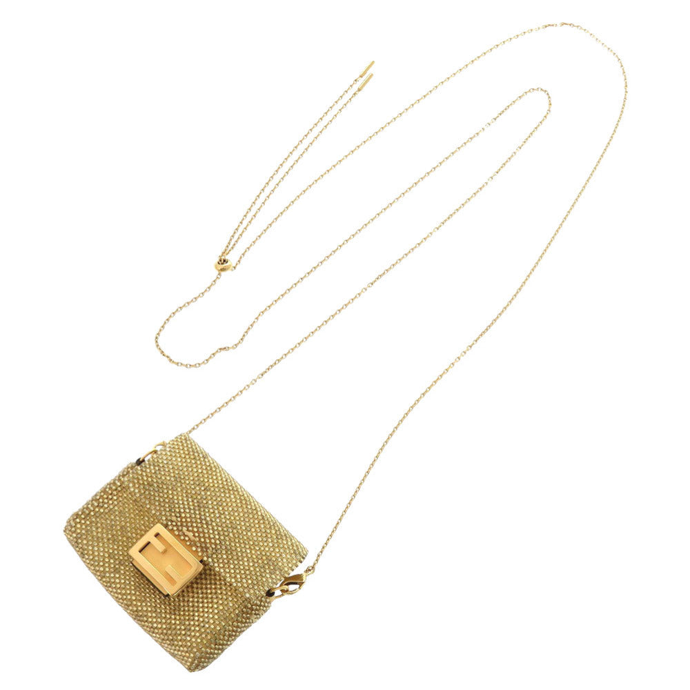 美品 フェンディ ピコ バケット AirPodsケース エアポッズケース イヤホンケース ショルダーバッグ ビーズ ゴールド 2052 【中古】 FENDI