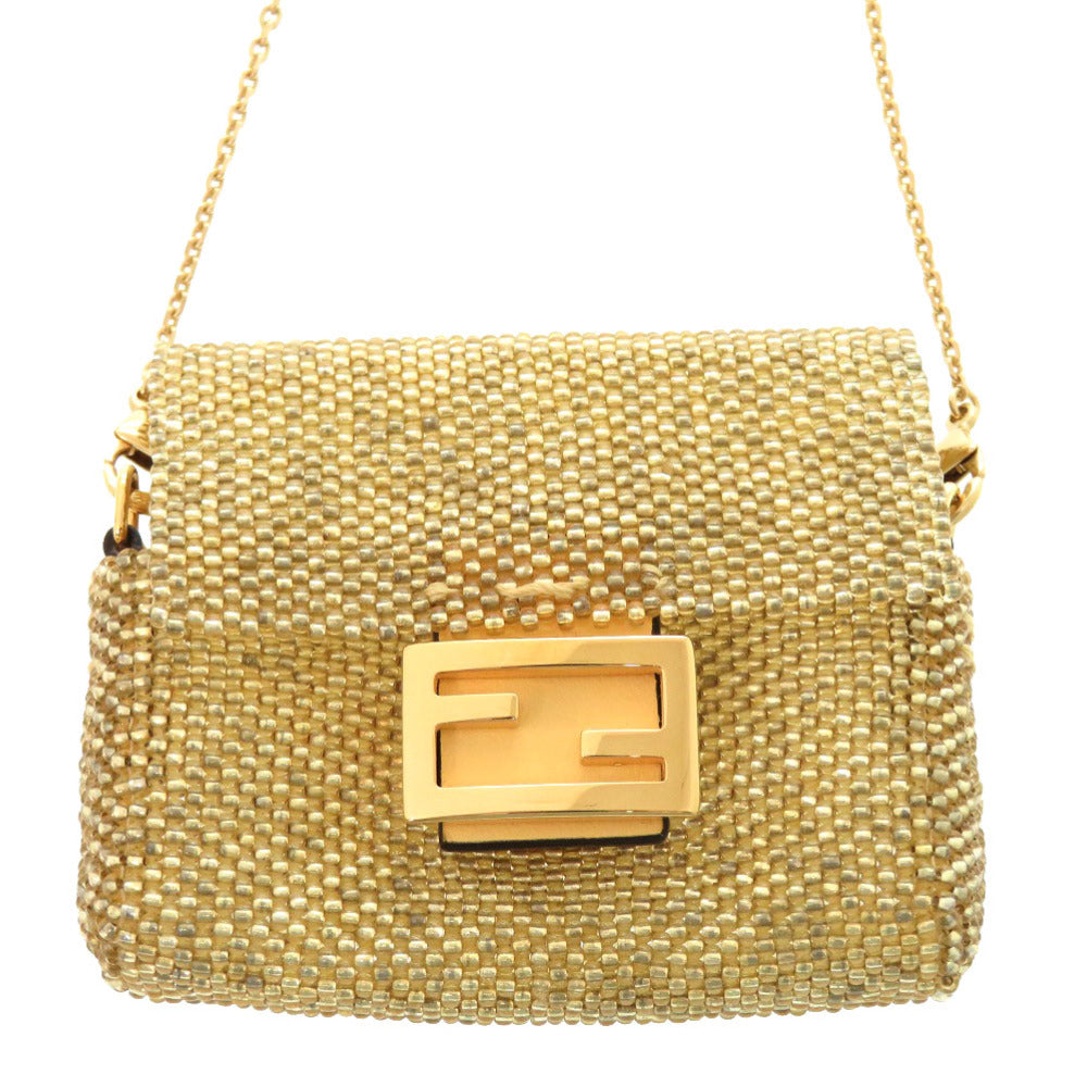 美品 フェンディ ピコ バケット AirPodsケース エアポッズケース イヤホンケース ショルダーバッグ ビーズ ゴールド 2052 【中古】 FENDI