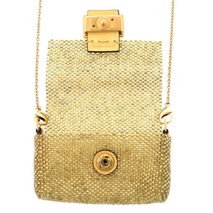 美品 フェンディ ピコ バケット AirPodsケース エアポッズケース イヤホンケース ショルダーバッグ ビーズ ゴールド 2052 【中古】 FENDI