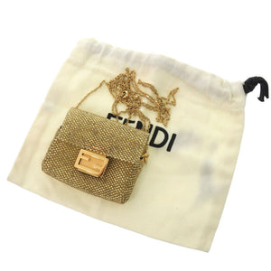 美品 フェンディ ピコ バケット AirPodsケース エアポッズケース イヤホンケース ショルダーバッグ ビーズ ゴールド 2052 【中古】 FENDI