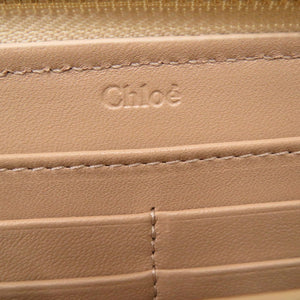 新品同様 クロエ ロゴ レザー ベージュ ラウンドファスナー 長財布 2071 【中古】 Chloe