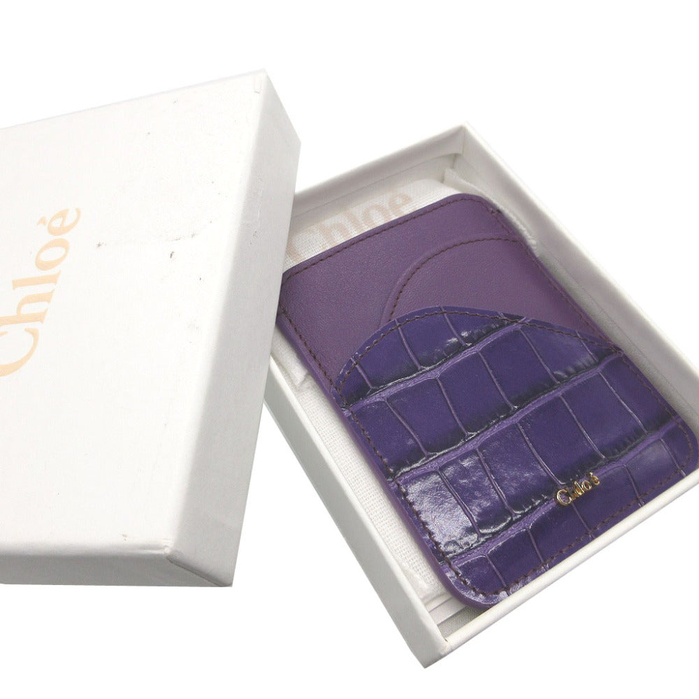 未使用 クロエ CHC19UP300 レザー パープル 紫 カードケース 財布 2074【中古】Chloe