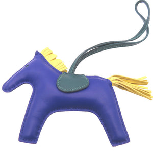 美品 エルメス ロデオMM チャーム アニョーミロ ブルーエレクトリック マラカイト ライム キーホルダー バッグチャーム 青 黄色 緑 2086【中古】HERMES