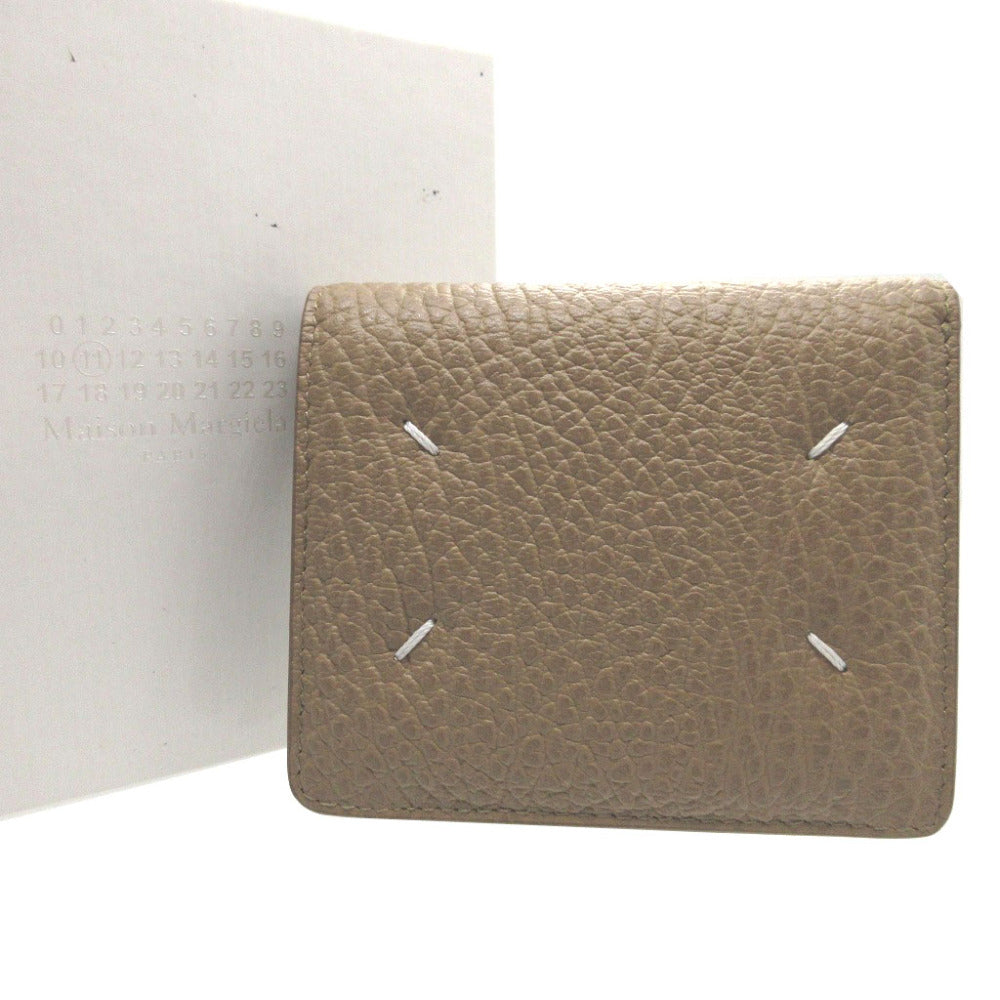 未使用 メゾンマルジェラ S56UI0140 レザー ベージュ 2つ折り財布 財布 2094【中古】Maison Margiela