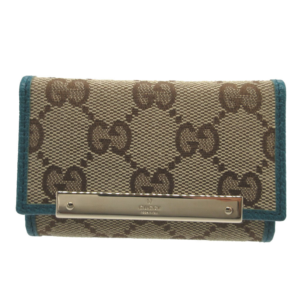 新品同様 グッチ 127048 GGキャンバス レザー ベージュ エメラルドグリーン 6連 キーケース 2106【中古】GUCCI
