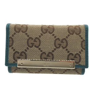 新品同様 グッチ 127048 GGキャンバス レザー ベージュ エメラルドグリーン 6連 キーケース 2106【中古】GUCCI