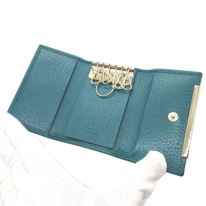 新品同様 グッチ 127048 GGキャンバス レザー ベージュ エメラルドグリーン 6連 キーケース 2106【中古】GUCCI