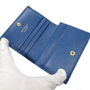 新品同様 サルヴァトーレ フェラガモ ヴァラリボン レザー ブルー 青 2つ折り財布 財布 2123【中古】Salvatore Ferragamo