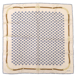 新品同様 セリーヌ トリオンフ シルク ホワイト ブルー ヘリテージバンダナ スカーフ  白 青  2125【中古】CELINE