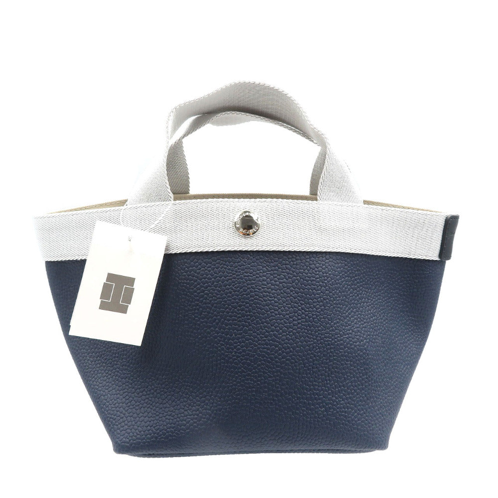 未使用 エルベシャプリエ 701GP リュクス舟形トートS コーティングキャンバス コットン シルバー金具 ネイビー シルバー ハンドバッグ 2135【中古】Hervé Chapelier
