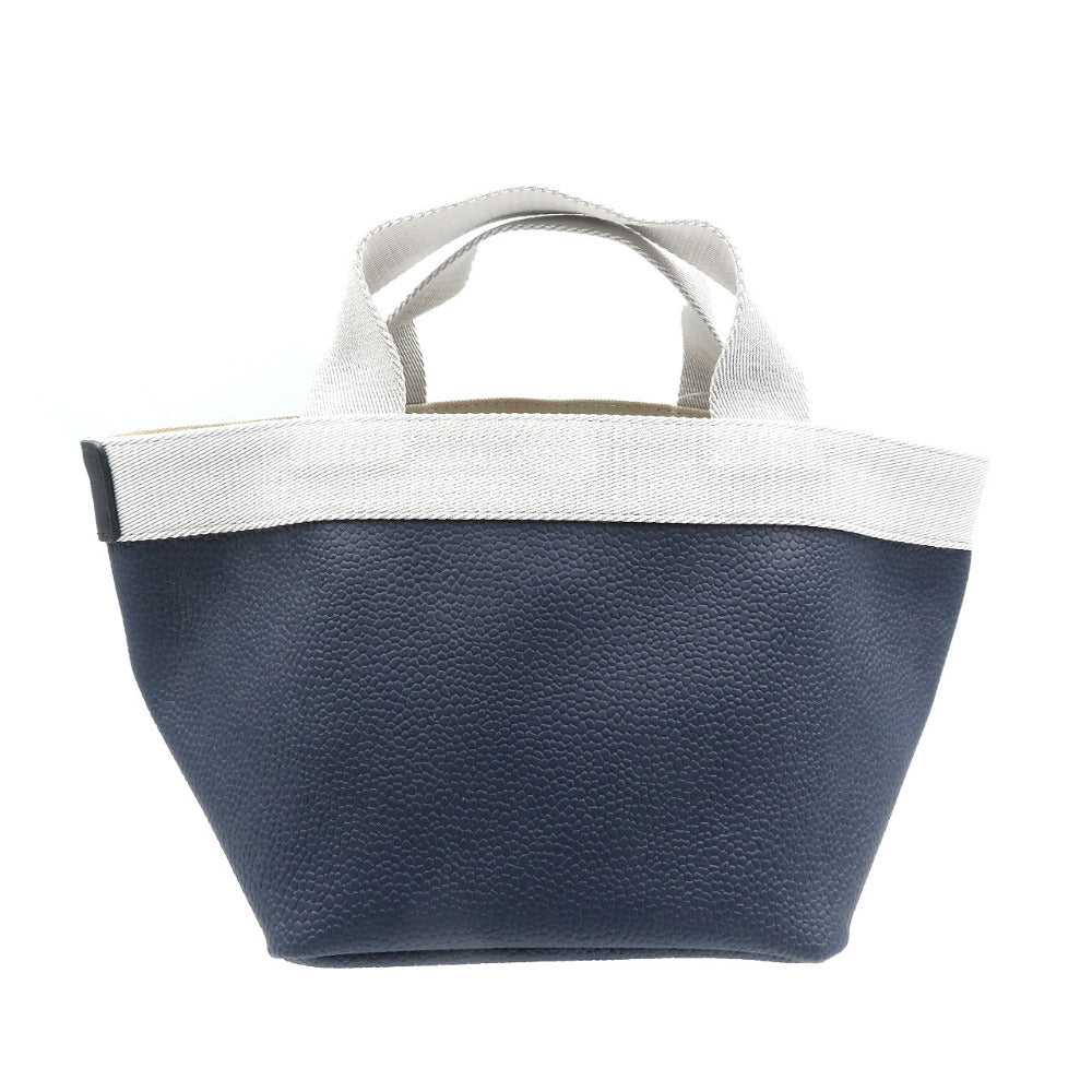 未使用 エルベシャプリエ 701GP リュクス舟形トートS コーティングキャンバス コットン シルバー金具 ネイビー シルバー ハンドバッグ 2135【中古】Hervé Chapelier