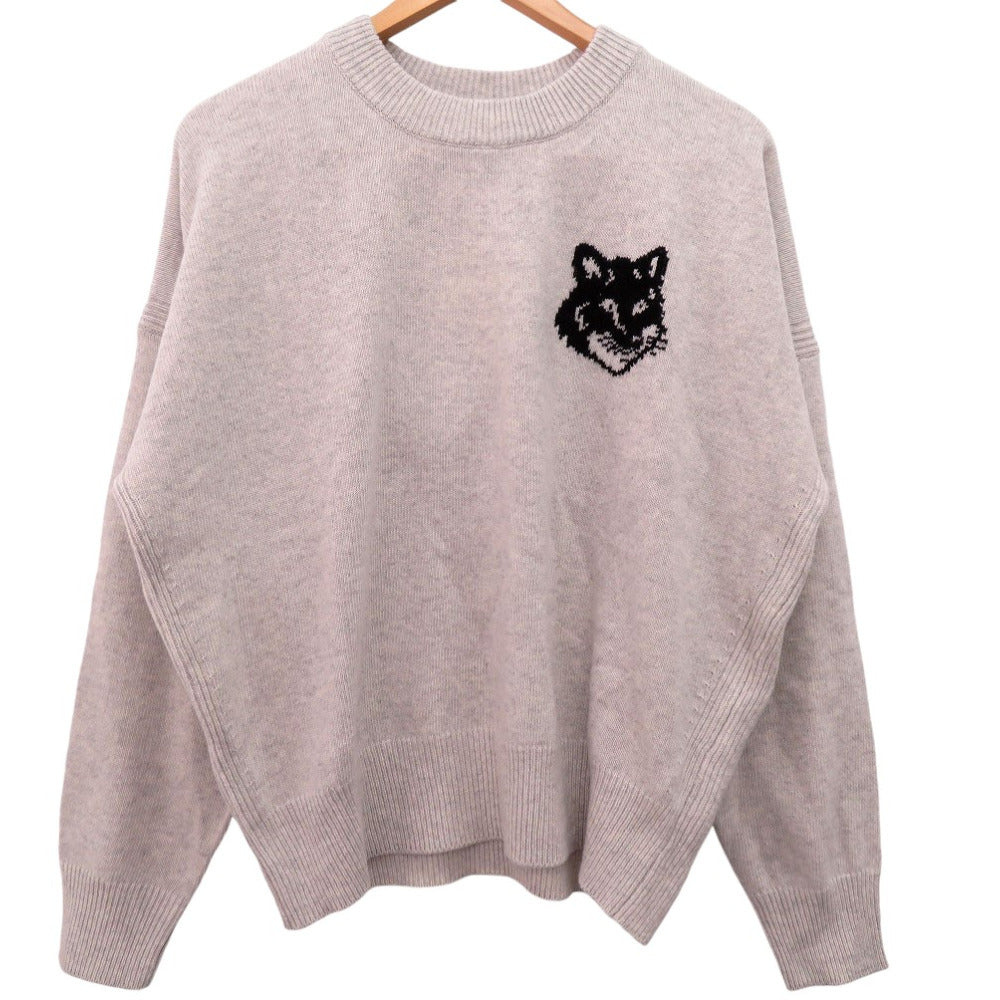 新品同様 メゾンキツネ フォックスヘッド セーター FOX HEAD INTARSIA COMFORT SWEATER ニット Lサイズ LW00815KT1063 ニット ウールグレー 2137【中古】MAISON KITSUNE