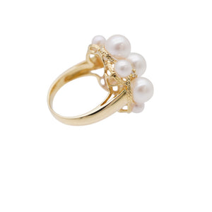 美品 K18YG パール4.5-7mm ダイヤ リング イエローゴールド/ダイヤモンド/アコヤ真珠 10号 指輪 0052【中古】レディース