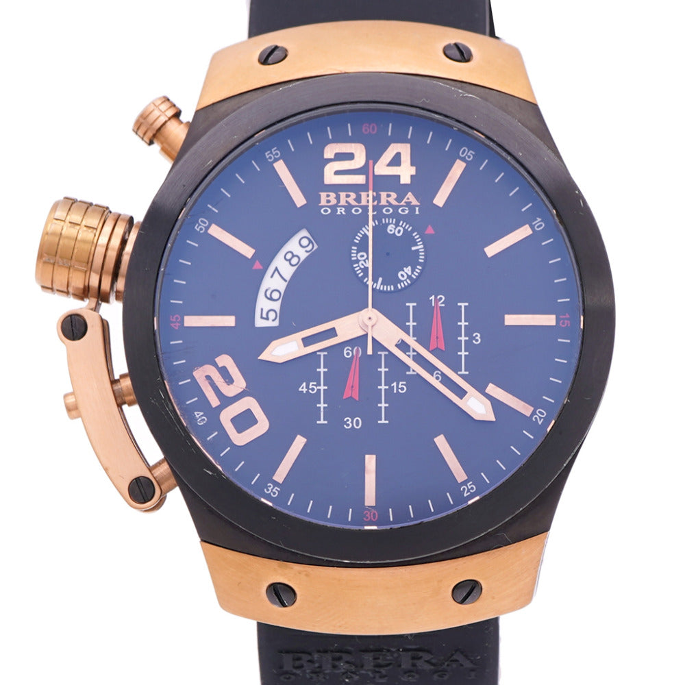 ブレラオロロジ レフティ 左用 BRESC4805 クオーツ 腕時計 ステンレススチール/ラバー ブラック 黒文字盤 0054【中古】BRERA OROLOGI メンズ