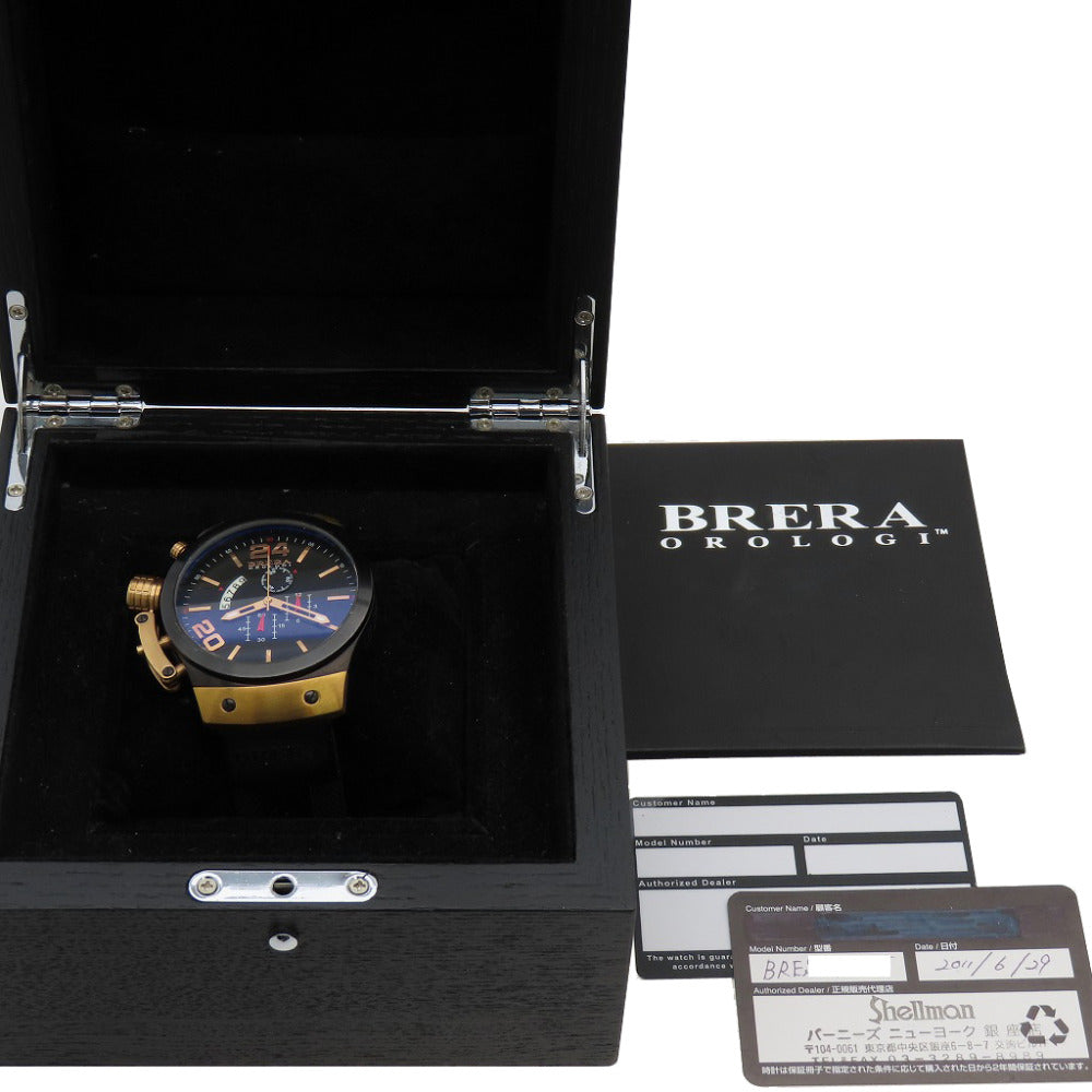 ブレラオロロジ レフティ 左用 BRESC4805 クオーツ 腕時計 ステンレススチール/ラバー ブラック 黒文字盤 0054【中古】BRERA OROLOGI メンズ