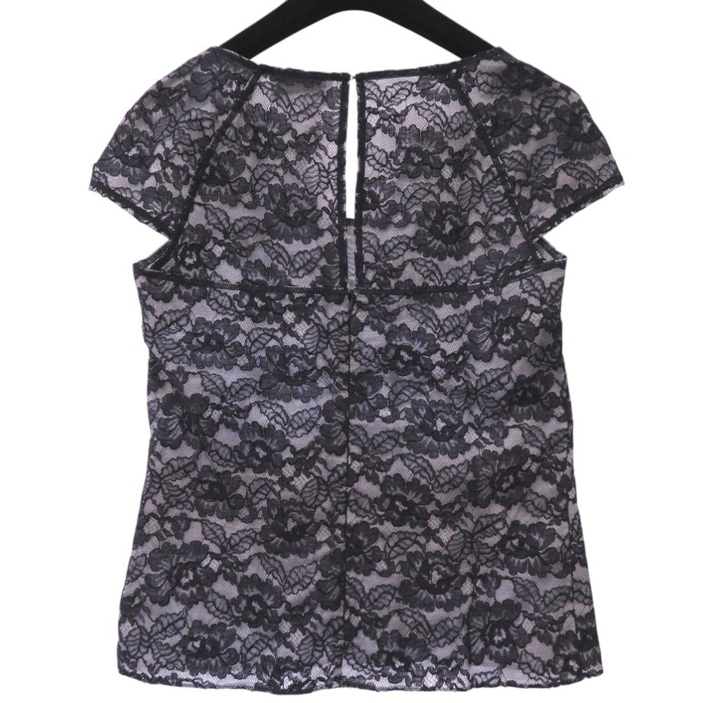 美品 シャネル カメリア レース 花柄 半袖 ブラウス カットソー サイズ36 P47412W05438 ブラウス コットン レーヨン ネイビー 0067【中古】CHANEL