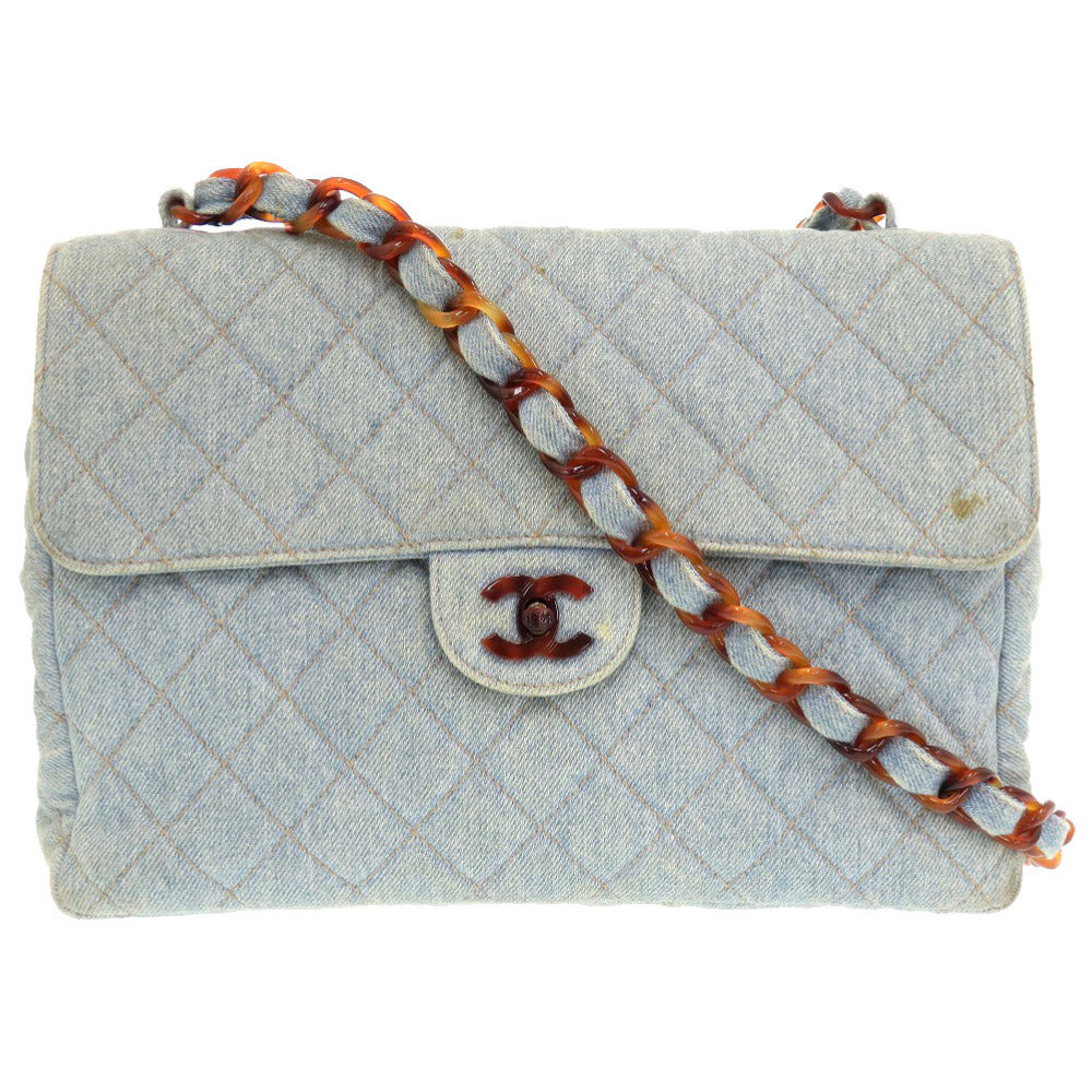シャネル プラチェーン デニム ブルー 4番台 ショルダーバッグ ヴィンテージ ココマーク 青 0386 【中古】 CHANEL