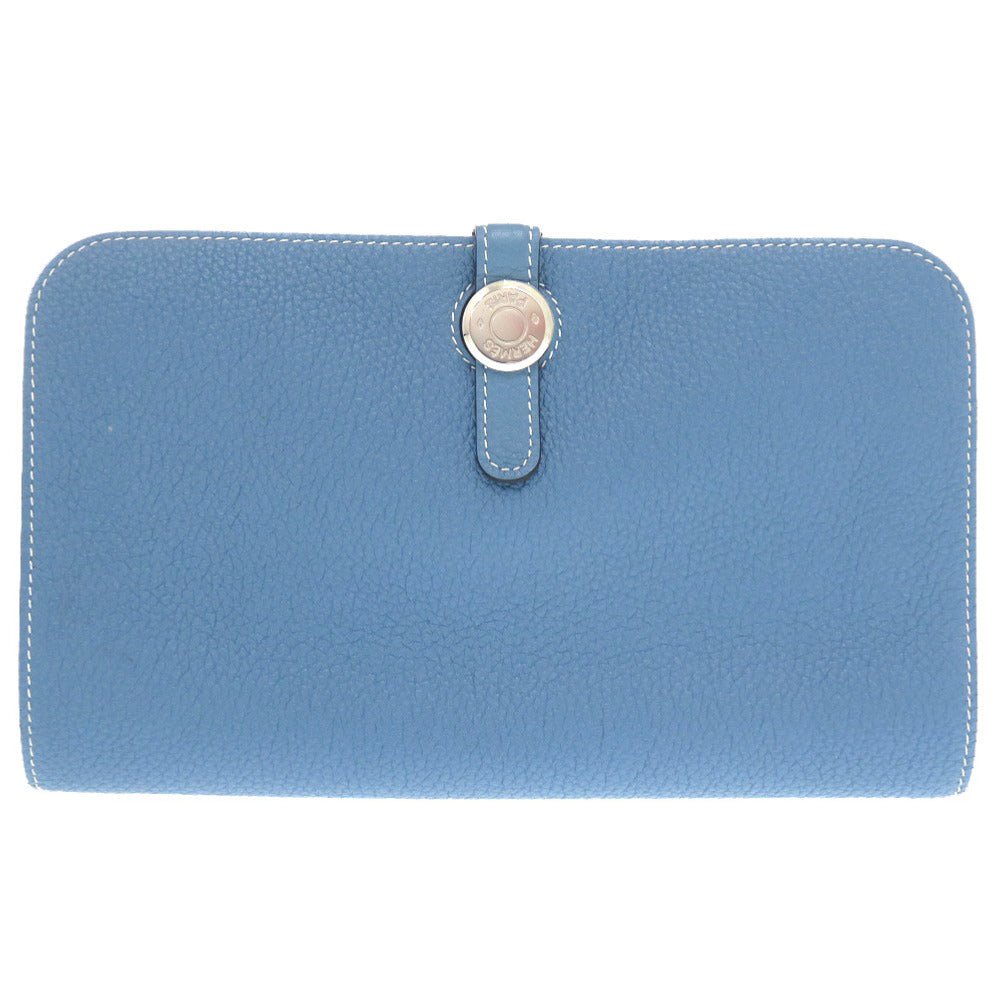 美品 エルメス ドゴンGM トゴ ブルージーン シルバー金具 □Q刻印 長財布 青 0472 【中古】 HERMES