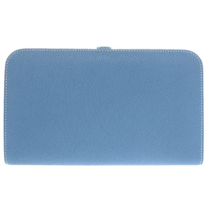 美品 エルメス ドゴンGM トゴ ブルージーン シルバー金具 □Q刻印 長財布 青 0472 【中古】 HERMES