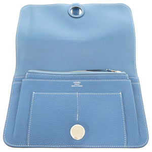 美品 エルメス ドゴンGM トゴ ブルージーン シルバー金具 □Q刻印 長財布 青 0472 【中古】 HERMES