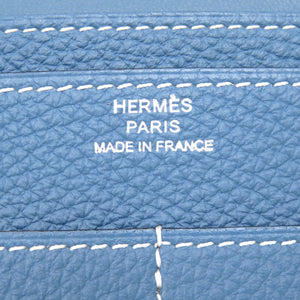 美品 エルメス ドゴンGM トゴ ブルージーン シルバー金具 □Q刻印 長財布 青 0472 【中古】 HERMES