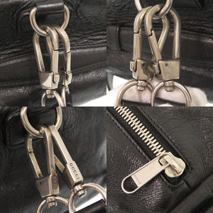 美品 グッチ インターロッキングG 587866 レザー ブラック ボストンバッグ ショルダー リュック 黒 0499【中古】GUCCI