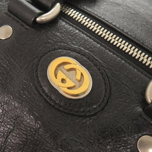 美品 グッチ インターロッキングG 587866 レザー ブラック ボストンバッグ ショルダー リュック 黒 0499【中古】GUCCI