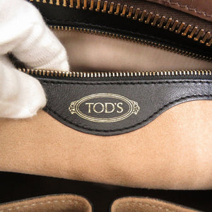 美品 トッズ クロコ 型押しレザー キャンバス ショルダーバッグ 2way ブラウン 0695【中古】TOD’S