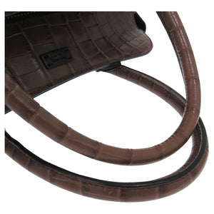 美品 トッズ クロコ 型押しレザー キャンバス ショルダーバッグ 2way ブラウン 0695【中古】TOD’S