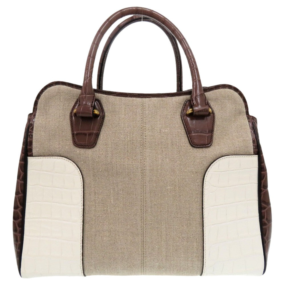 美品 トッズ クロコ 型押しレザー キャンバス ショルダーバッグ 2way ブラウン 0695【中古】TOD’S