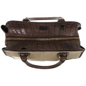 美品 トッズ クロコ 型押しレザー キャンバス ショルダーバッグ 2way ブラウン 0695【中古】TOD’S