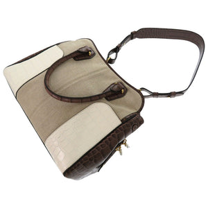 美品 トッズ クロコ 型押しレザー キャンバス ショルダーバッグ 2way ブラウン 0695【中古】TOD’S