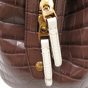 美品 トッズ クロコ 型押しレザー キャンバス ショルダーバッグ 2way ブラウン 0695【中古】TOD’S