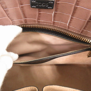 美品 トッズ クロコ 型押しレザー キャンバス ショルダーバッグ 2way ブラウン 0695【中古】TOD’S