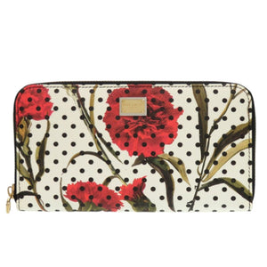 新品同様 ドルチェアンドガッバーナ BI0473 AP352 8R869 花柄 ドット レザー アイボリー レッド 長財布 赤 0701【中古】DOLCE&GABBANA