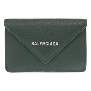 新品同様 バレンシアガ ペーパーミニウォレット 391446 レザー グリーン 三つ折り財布 緑 0707【中古】BALENCIAGA