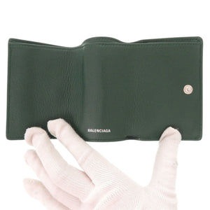 新品同様 バレンシアガ ペーパーミニウォレット 391446 レザー グリーン 三つ折り財布 緑 0707【中古】BALENCIAGA