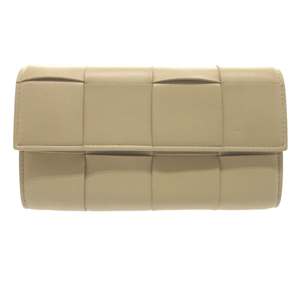 美品 ボッテガ ヴェネタ フラップ カセットラージ レザー ベージュ 長財布 0748【中古】BOTTEGAVENETA