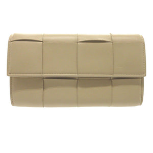 美品 ボッテガ ヴェネタ フラップ カセットラージ レザー ベージュ 長財布 0748【中古】BOTTEGAVENETA